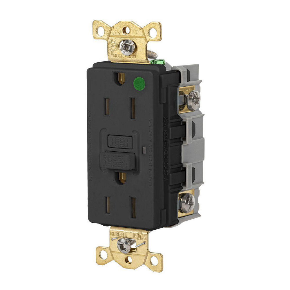 Hubbell Wiring Device-Kellems GFCI Receptacles: Receptacle Type: Duplex; Grade: Hospital; NEMA Configuration: 5-15R - GFSG8200BLK