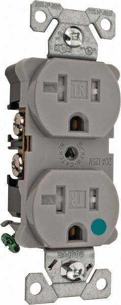 Cooper Wiring Devices Straight Blade Duplex Receptacle: NEMA 5-20R, 20 Amps, Self-Grounding - TR8300GY