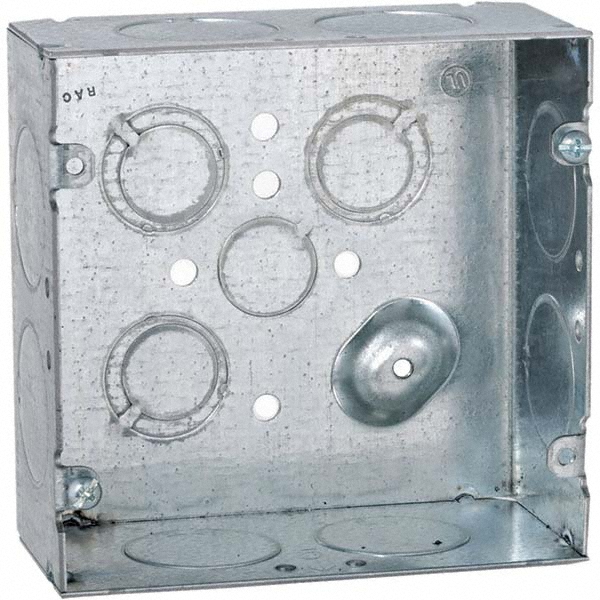 Hubbell-Raco Electrical Device Box: Steel, Square, 4.69" OAH, 4.688" OAW, 2.188" OAD, 2 Gangs - 258