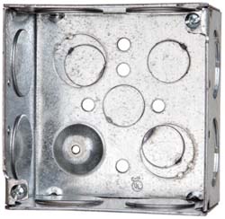 Hubbell-Raco Electrical Device Box: Steel, Square, 4.69" OAH, 4.688" OAW, 2.188" OAD, 2 Gangs - 258