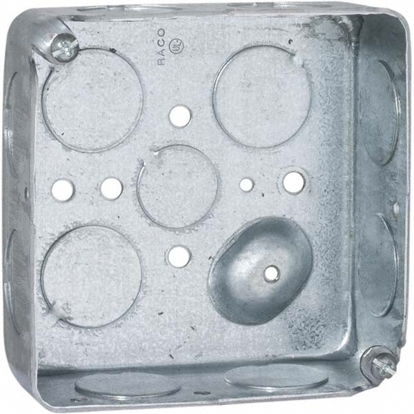 Hubbell-Raco Electrical Device Box: Steel, Square, 4.69" OAH, 4.688" OAW, 2.188" OAD, 2 Gangs - 258