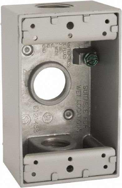 Thomas & Betts Electrical Outlet Box: Aluminum, Rectangle, 4-1/2" OAH, 2-1/2" OAW, 2" OAD, 1 Gang - B1501SGR