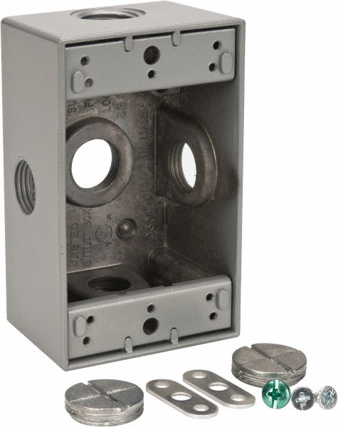 Thomas & Betts Electrical Outlet Box: Aluminum, Rectangle, 4-1/2" OAH, 2-1/2" OAW, 2" OAD, 1 Gang - B1501SGR