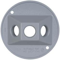 Cooper Crouse-Hinds 3 Outlet, 1/2" Hole Dia, Powder Coat Finish, Round Noncorrosive Weatherproof Box Cover - TP7310