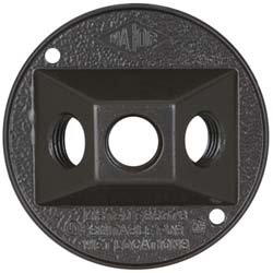 Cooper Crouse-Hinds 3 Outlet, 1/2" Hole Dia, Powder Coat Finish, Round Noncorrosive Weatherproof Box Cover - TP7310
