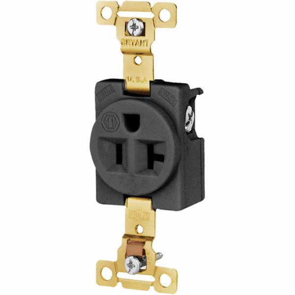 Bryant Electric Straight Blade Single Receptacle: NEMA 5-20R, 20 Amps, Grounded - 5361BLK