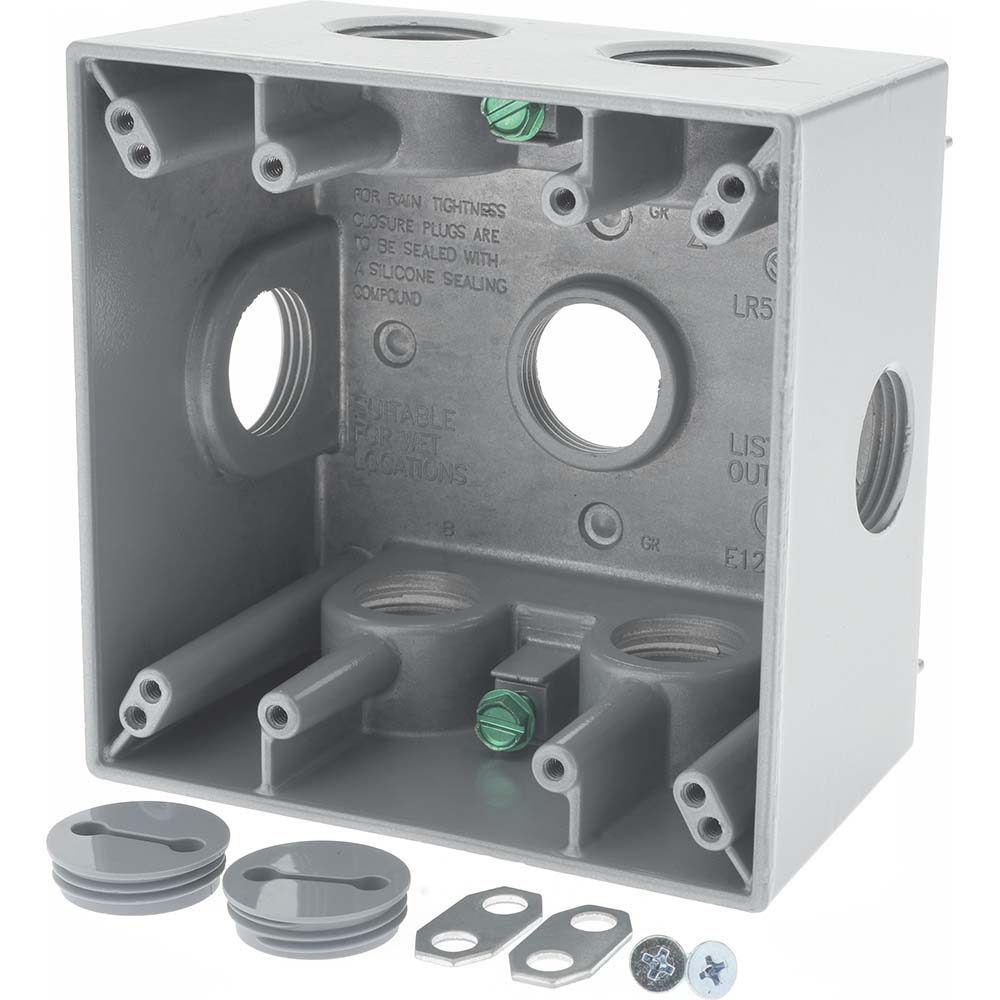 Cooper Crouse-Hinds Electrical Outlet Box: Aluminum, Square, 4-1/2" OAH, 4-1/2" OAW, 2-21/32" OAD, 2 Gangs - TP7142