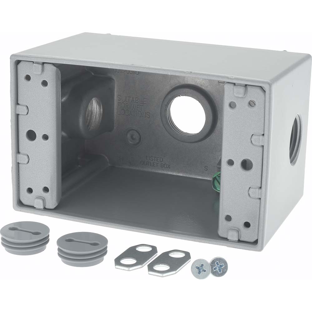 Cooper Crouse-Hinds Electrical Outlet Box: Aluminum, Square, 4-1/2" OAH, 4-1/2" OAW, 2-21/32" OAD, 2 Gangs - TP7142