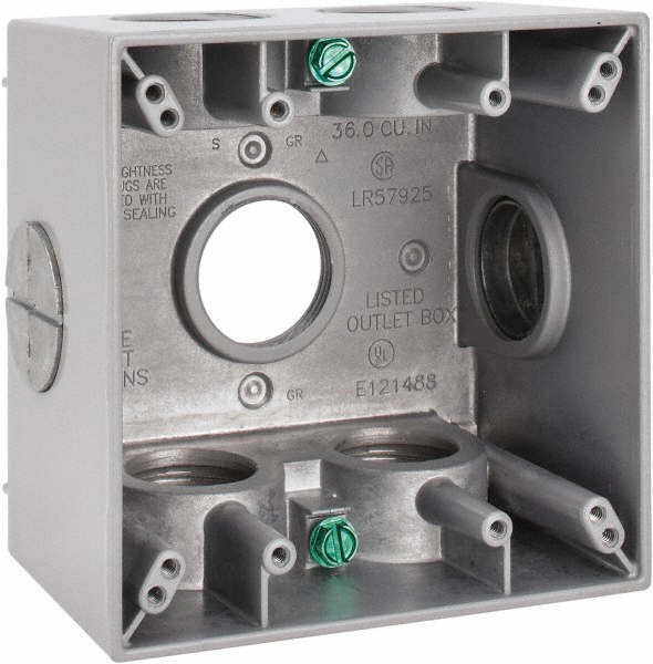 Cooper Crouse-Hinds Electrical Outlet Box: Aluminum, Square, 4-1/2" OAH, 4-1/2" OAW, 2-21/32" OAD, 2 Gangs - TP7142