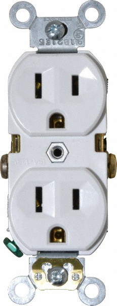 Hubbell Wiring Device-Kellems Straight Blade Duplex Receptacle: NEMA 5-15R, 15 Amps, Self-Grounding - 5252AB
