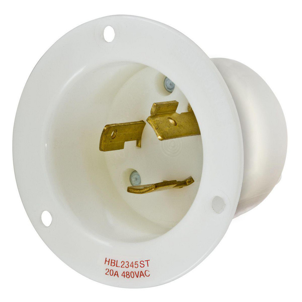 Hubbell Wiring Device-Kellems Locking Devices, Twist-Lock® Edge, Industrial, Flanged Inlet, 20A 480V AC, 2-Pole 3-Wire Grounding, L8-20P, Screwless Terminal, White - HBL2345ST