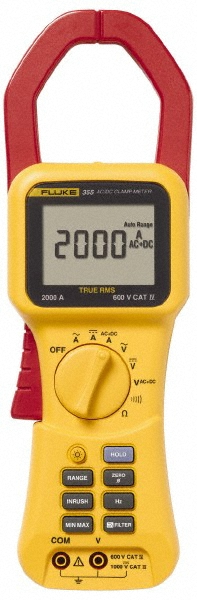Fluke Clamp Meter: CAT III & CAT IV, 2.2835" Jaw, Clamp On Jaw - FLUKE-355