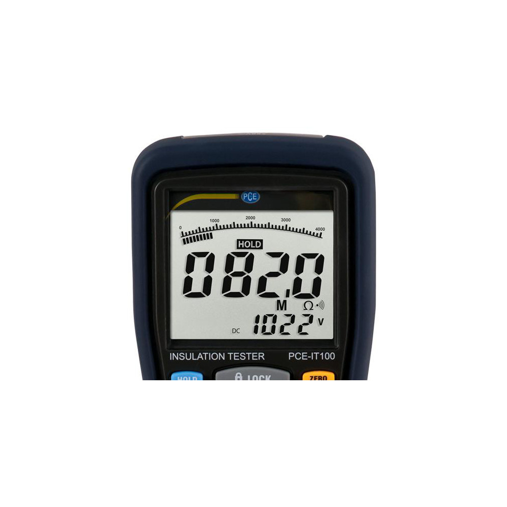 PCE Instruments Electrical Insulation Resistance Testers & Megohmmeters; Display Type: Digital LCD; Power Supply: Battery Operated Megohmmeters; Resistance Capacity (Megohm): 4000; Maximum Test Voltage: 1000 V; Amperage: 200.0000; Overall Length: 7.90; Overall Height: 3.6 in; Overall Width: 2 - PCE-IT100
