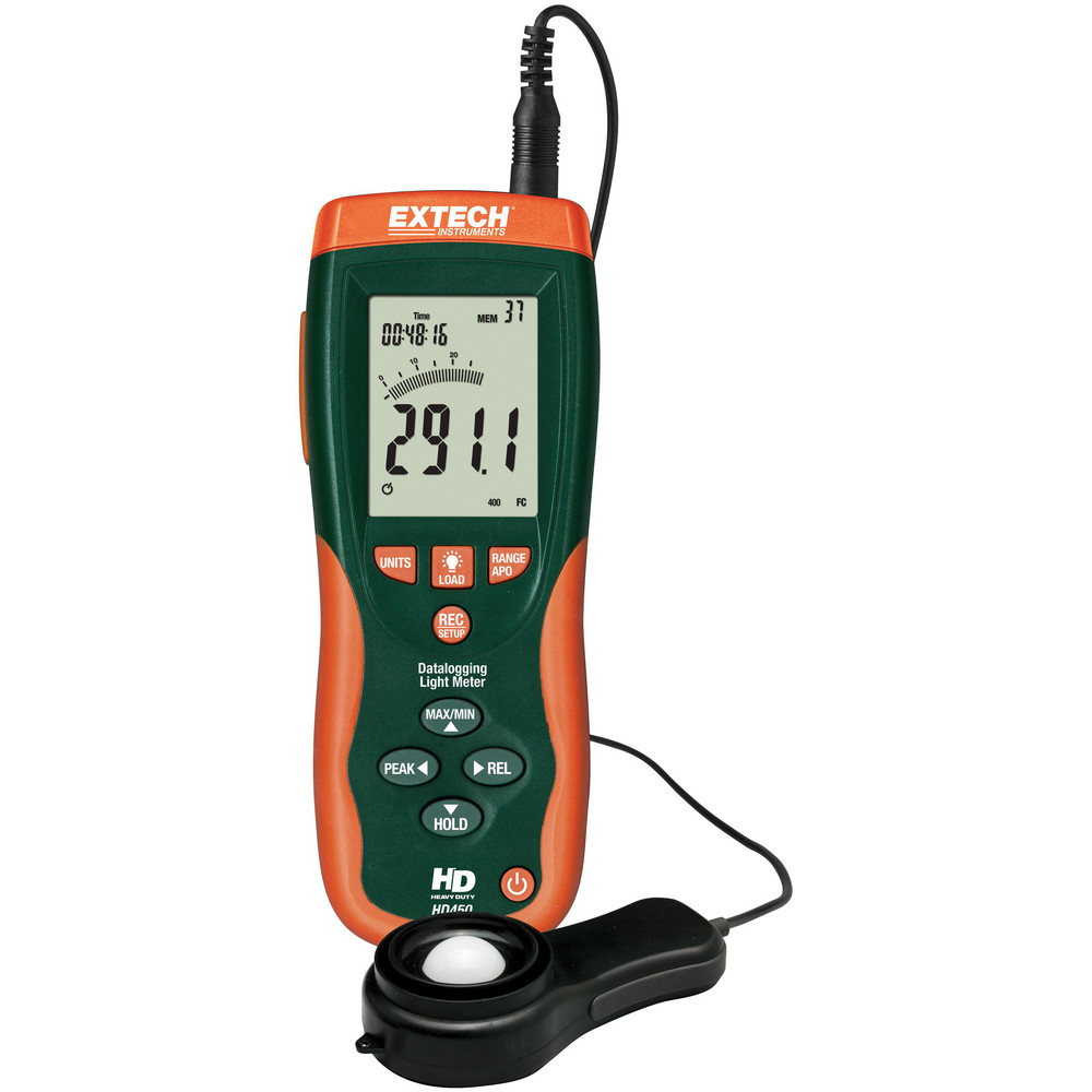 REED Instruments Light Meters: Compatible Lighting: Incandescent, Daylight, Light, Fluorescent, Halogen, Mercury; Maximum Measurement: 100,000 Lux (9290 Fc); Minimum Measurement: 0 (Lux, Fc); Accuracy: ±(5% rdg.+ 10dgt), ±(3.5% rdg.+ 10dgt) - R1630-KIT