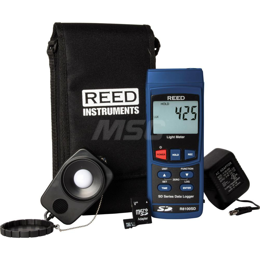 REED Instruments Light Meters: Compatible Lighting: Incandescent, Daylight, Light, Fluorescent, Halogen, Mercury; Maximum Measurement: 100,000 Lux (9290 Fc); Minimum Measurement: 0 (Lux, Fc); Accuracy: ±(5% rdg.+ 10dgt), ±(3.5% rdg.+ 10dgt) - R1630-KIT