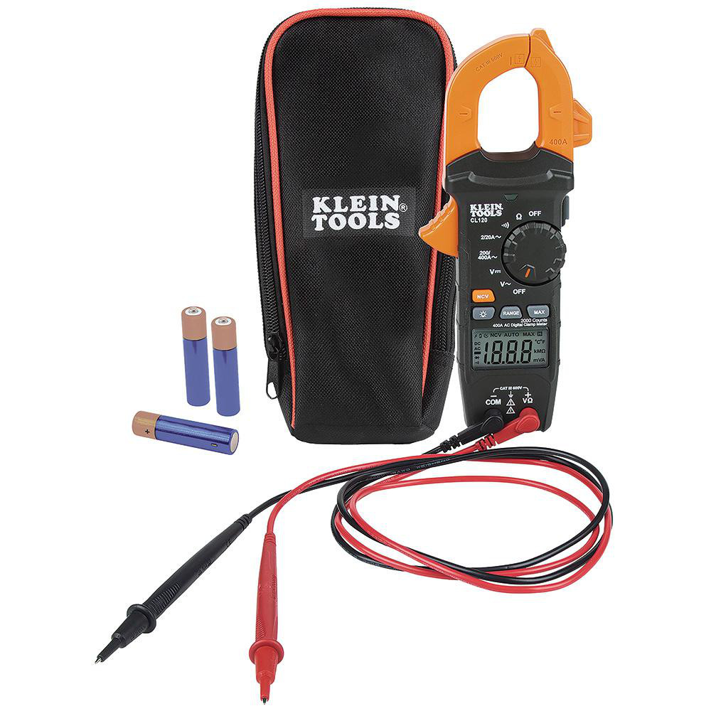Klein Tools Auto Ranging Clamp Meter: CAT IV, 2" Jaw, Curved Jaw - CL800