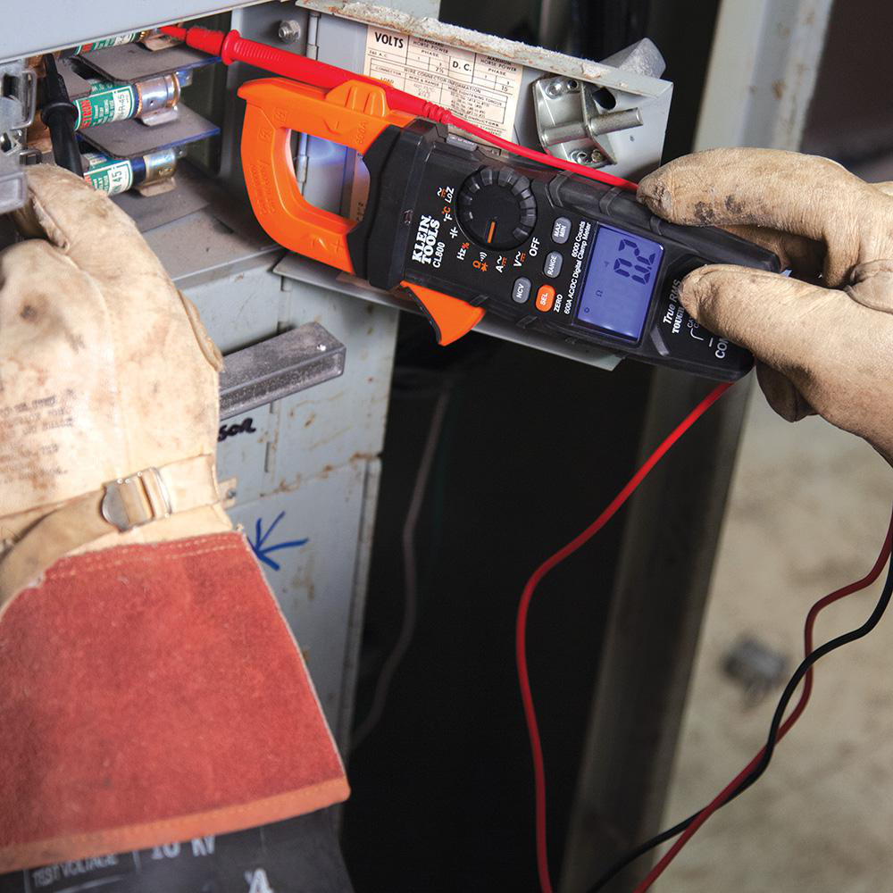 Klein Tools Auto Ranging Clamp Meter: CAT IV, 2" Jaw, Curved Jaw - CL800
