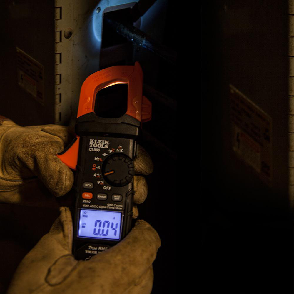 Klein Tools Auto Ranging Clamp Meter: CAT IV, 2" Jaw, Curved Jaw - CL800