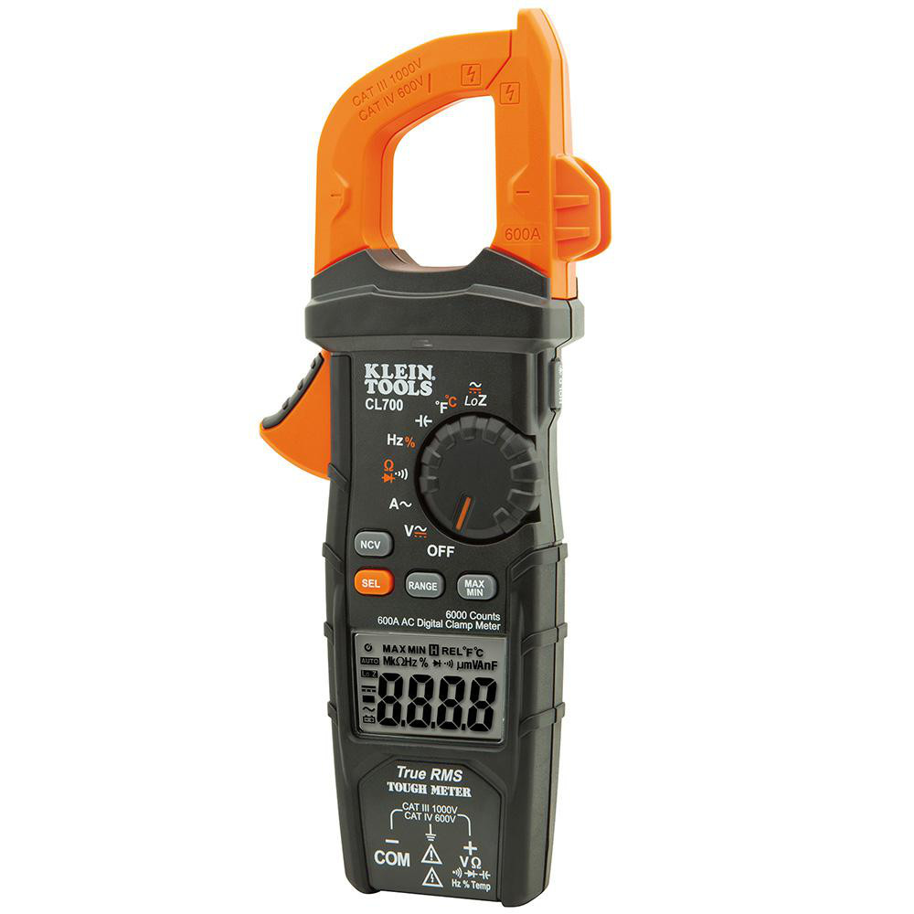 Klein Tools Auto Ranging Clamp Meter: CAT IV, 2" Jaw, Curved Jaw - CL800