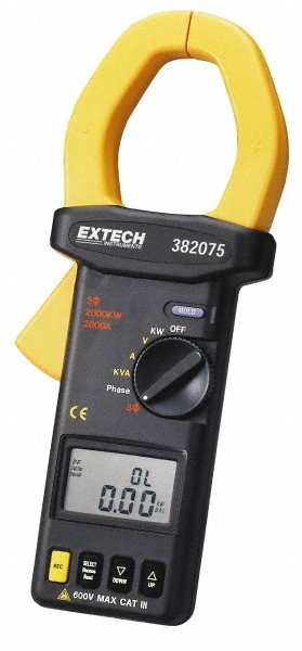 Extech Power Meters & Analyzers: Number of Phases: 3; Meter Type: AC Power Clamp Meter; Application: Energy Audits, AC Power Quality, Motor/Generator Installation and Repair; Maximum Current Capability (A): 1000.00 - PQ2071
