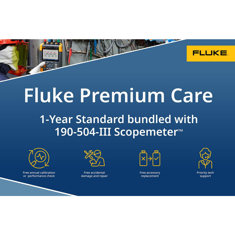 Fluke Portable Digital Oscilloscopes: Oscilloscope Type: Portable Oscilloscope; Bandwidth (MHz): 60; Number of Channels: 2; Display Type: LCD - FLUKE-190-062-III
