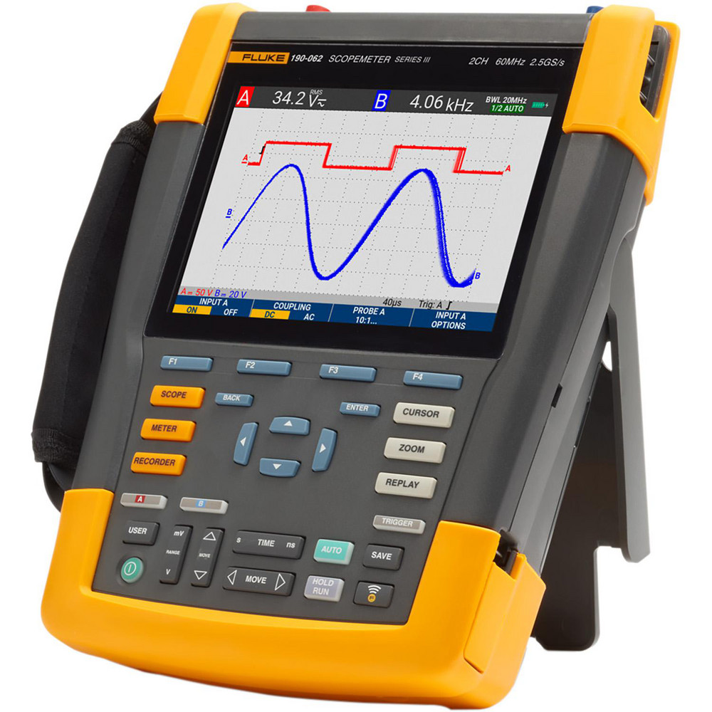Fluke Portable Digital Oscilloscopes: Oscilloscope Type: Portable Oscilloscope; Bandwidth (MHz): 60; Number of Channels: 2; Display Type: LCD - FLUKE-190-062-III