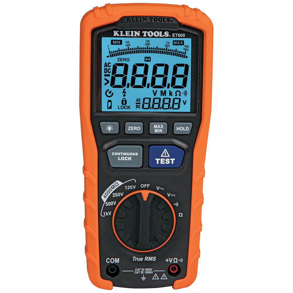 FLIR Megohmmeters: Display Type: LCD; Power Supply: C Batteries; Resistance Capacity (Megohm): 600 Ω; Maximum Test Voltage: 5000 - 380396