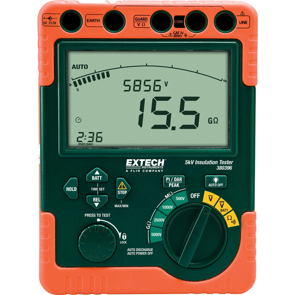 FLIR Megohmmeters: Display Type: LCD; Power Supply: C Batteries; Resistance Capacity (Megohm): 600 Ω; Maximum Test Voltage: 5000 - 380396