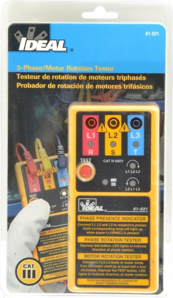 Extech 3 Phase, 75 to 1,000 VAC, 45 to 65 Hz, 14 to 122°F, LED Display Phase Rotation Tester - PRT200