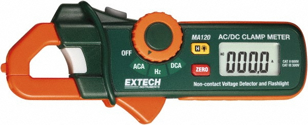 Extech Auto Ranging Clamp Meter: CAT II, 0.7" Jaw, Clamp On Jaw - MA120