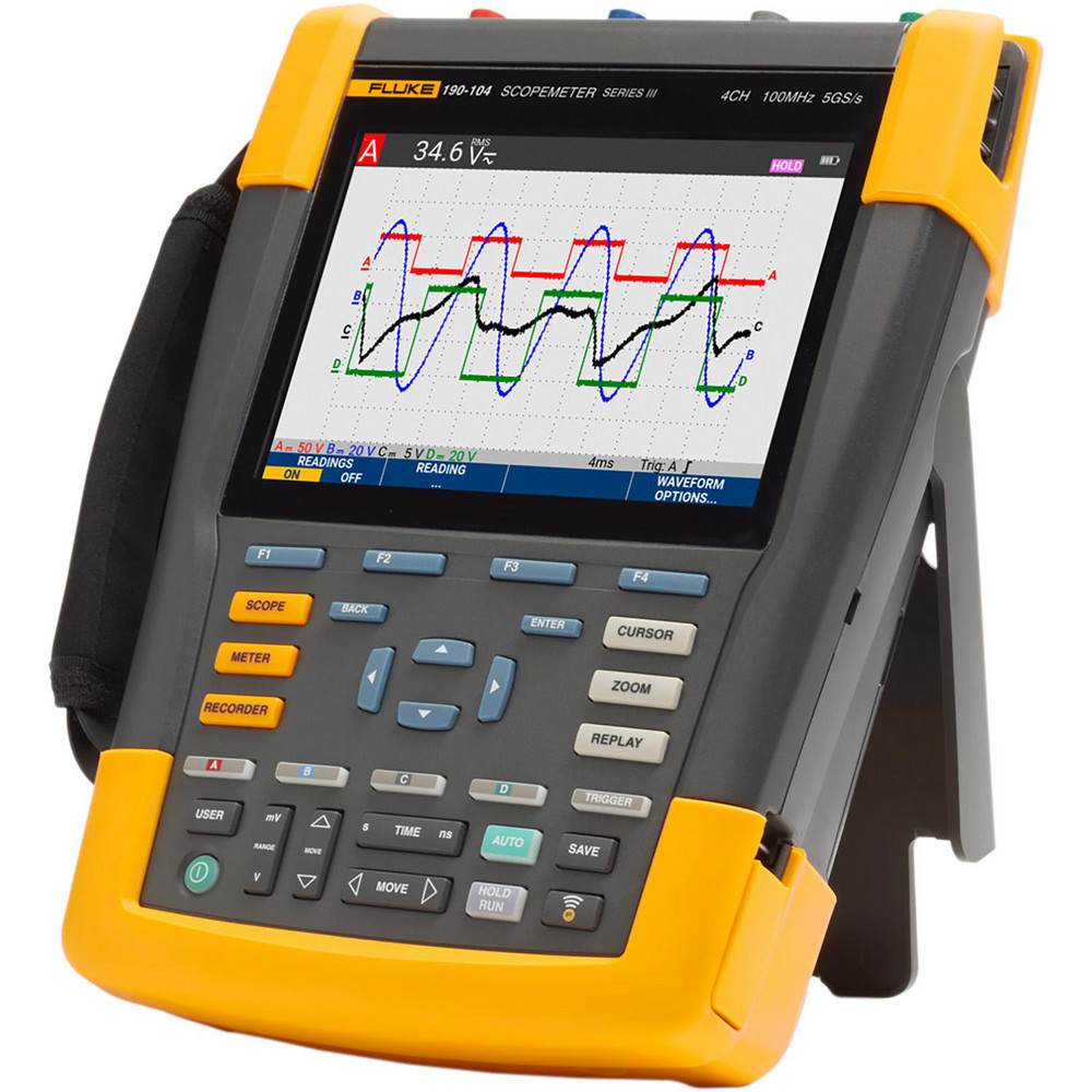 Fluke Portable Digital Oscilloscopes: Oscilloscope Type: Portable Oscilloscope; Bandwidth (MHz): 100; Number of Channels: 4; Display Type: LCD - FLUKE-190-104-III