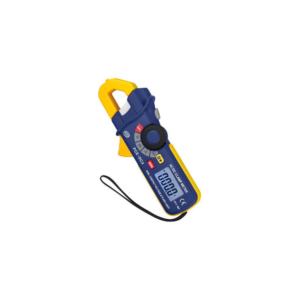 PCE Instruments Compact & Manual Ranging Clamp Meter: CAT I CAT II & CAT III, 0.7" Jaw, C-Clamp & Curved Jaw - PCE-DC3