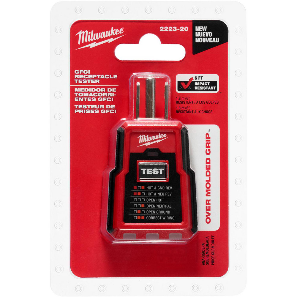 Milwaukee Tool Circuit Continuity & Voltage Testers: Tester Type: Receptacle Tester with GFCI; Minimum Voltage: 0 V; Maximum Voltage: 135V AC; Display Type: Digital LCD - 2224-20