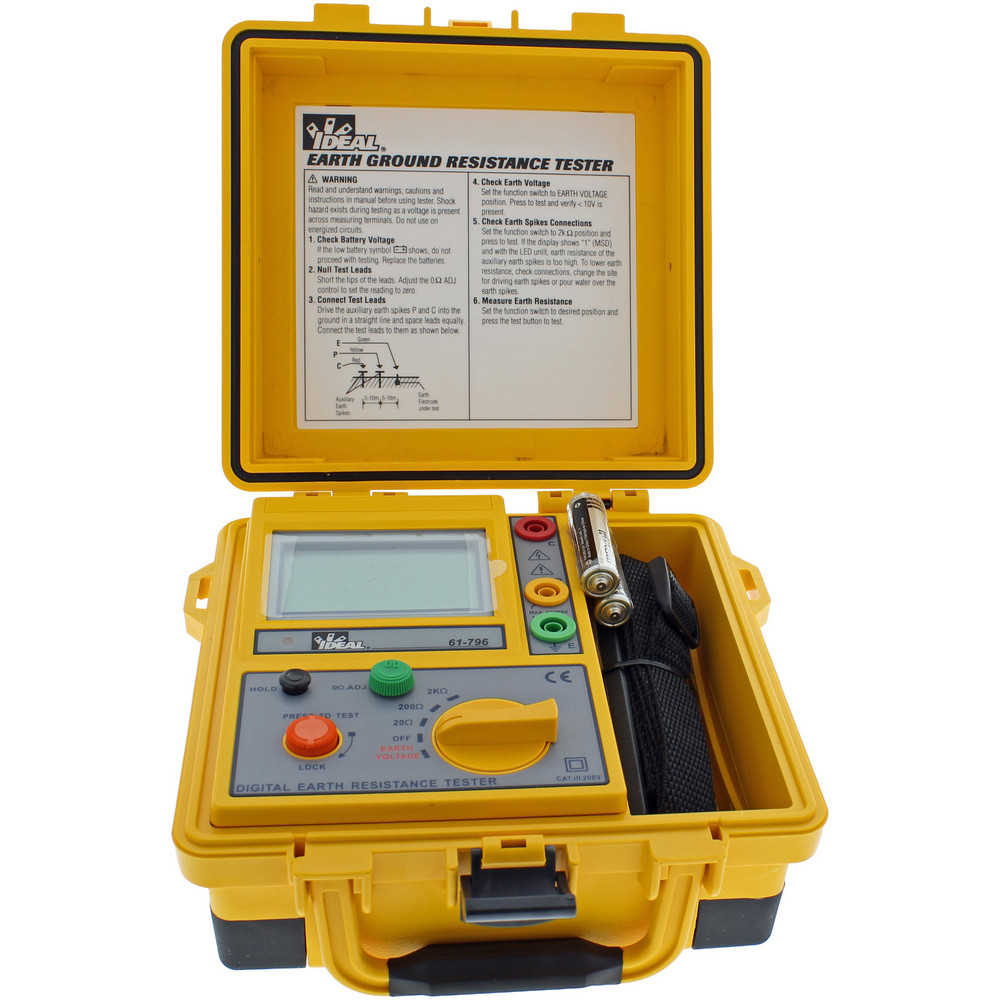 PCE Instruments Earth Ground Resistance Testers; Maximum Earth Ground Resistance (kiloohm): 300; Minimum Earth Ground Resistance (kiloohm): 0.00002; Minimum Resolution: 0.001; Operating Frequency (Hz): 400; Maximum Resolution: 0.002; Cat Rating: CAT III; Accuracy: 5; Amperage: 250.0000; Voltage: 48.00 - PCE-ET 5000