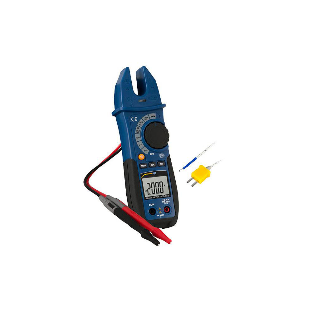PCE Instruments Compact Manual Ranging & Voltage Clamp Meter: CAT I CAT II & CAT III, 0.7" Jaw, Cup Jaw - PCE-CM 3