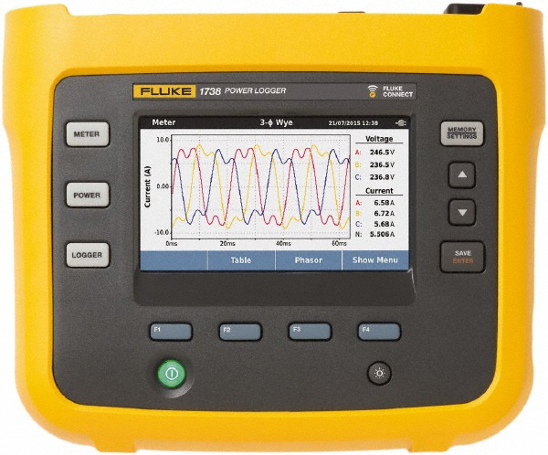 Fluke 3 Phase, 1,000 VAC, 0.20 to 6,000 Amp Capability, 3.5 to 42.5 Hz Calibration, LCD Display Power Meter - FLUKE-1732/EUS