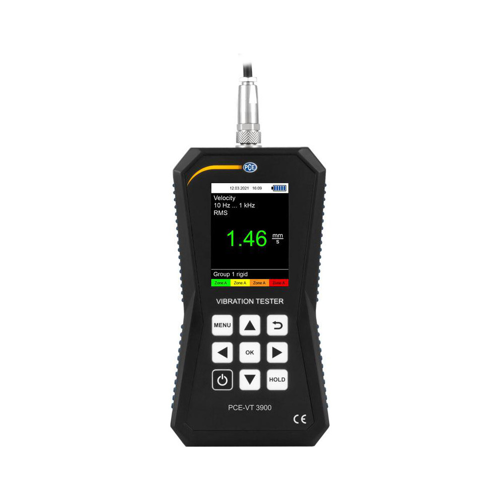 PCE Instruments Vibration Meters; Meter Type: Vibration Meter; Vibration Meter Datalogger; Vibration Tester; Vibration Measurement Range: 1-10; Display Type: 2.2" Color Display; Minimum Operating Temperature: -4; Maximum Operating Temperature: 149; Measures: Vibration; Frequency; Acceleration; Velocity - PCE-VT 3900S
