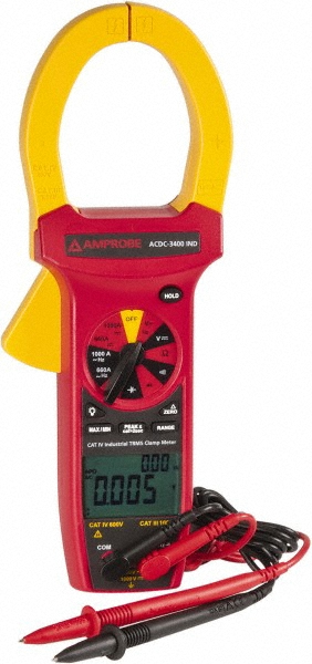 Amprobe Clamp Meter: CAT III & CAT IV, 2.2441" Jaw, Clamp On Jaw - ACDC-3400 IND