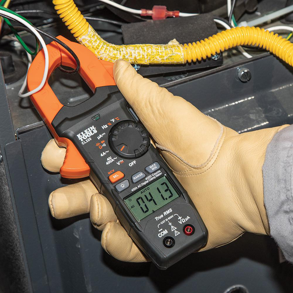 Klein Tools HVAC Clamp Meter: CAT III, 1.61" Jaw, Clamp On Jaw - CL320