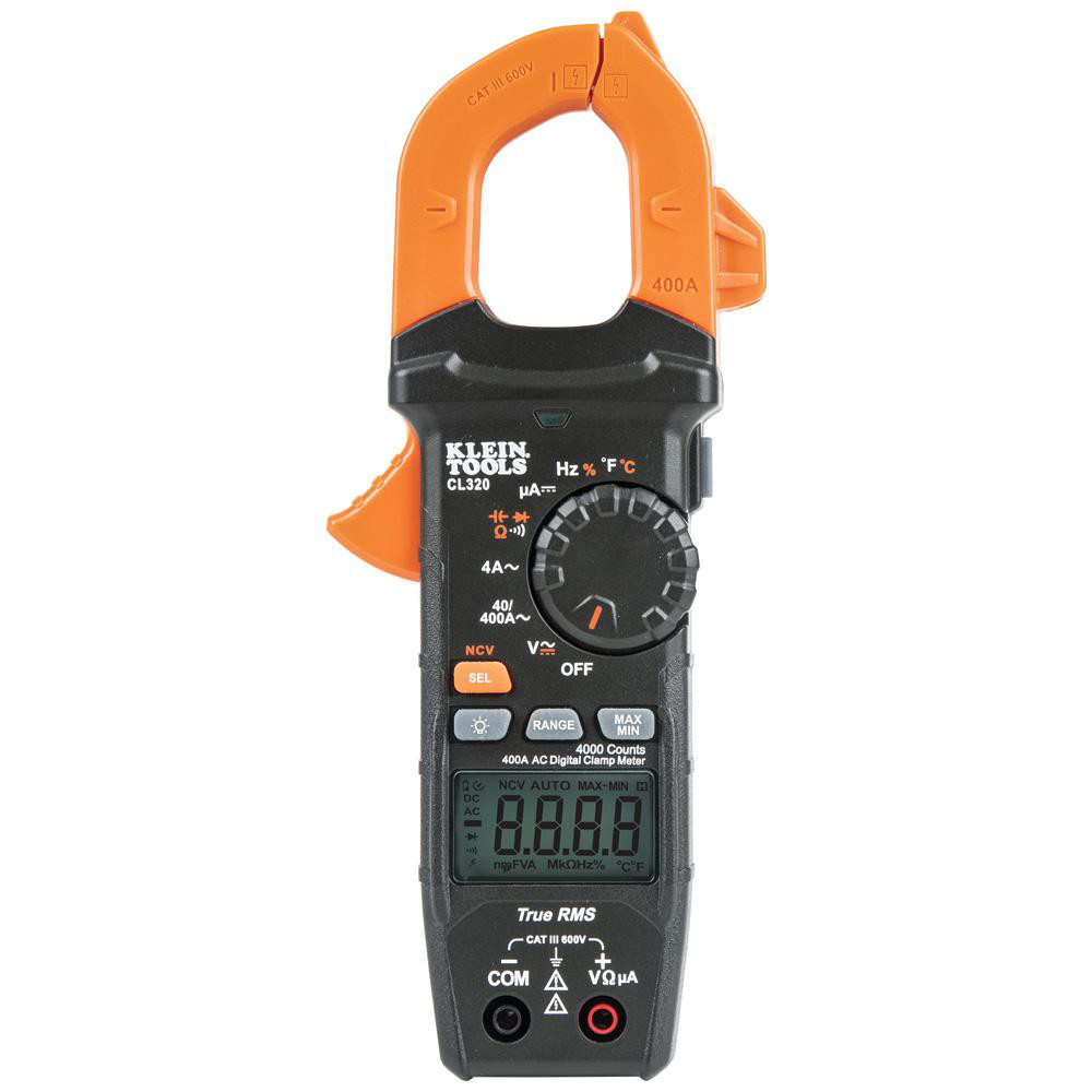 Klein Tools HVAC Clamp Meter: CAT III, 1.61" Jaw, Clamp On Jaw - CL320