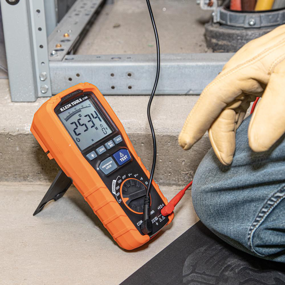Klein Tools Megohmmeters: Display Type: LCD; Power Supply: AA Batteries; Resistance Capacity (Megohm): 4000; Maximum Test Voltage: 1000 - ET600