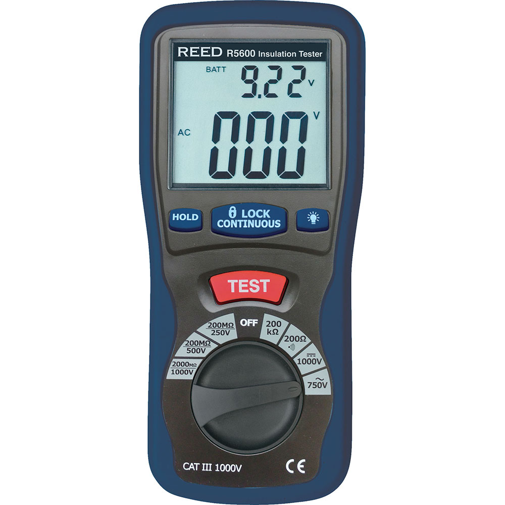 Klein Tools Megohmmeters: Display Type: LCD; Power Supply: AA Batteries; Resistance Capacity (Megohm): 4000; Maximum Test Voltage: 1000 - ET600