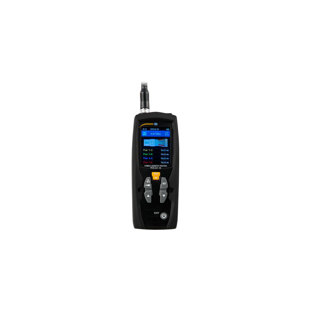 PCE Instruments Cable Testers; Cable Type: Wire Leads; Display Type: TFT; LCD; Data Line Polarity Indicator: No; Wifi Capability: No; Poe/Poe+ Detection: No; Tone Generator: No; Wiremapping: No; Cable Length Display: Yes; Distance To Fault: Yes; Pair Tracing: No; Connector Type: Alligator Clip; BNC; RJ45 - PCE-CLT 10
