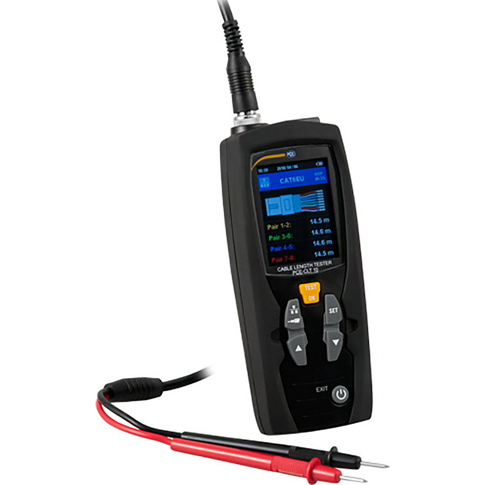 PCE Instruments Cable Testers; Cable Type: Wire Leads; Display Type: TFT; LCD; Data Line Polarity Indicator: No; Wifi Capability: No; Poe/Poe+ Detection: No; Tone Generator: No; Wiremapping: No; Cable Length Display: Yes; Distance To Fault: Yes; Pair Tracing: No; Connector Type: Alligator Clip; BNC; RJ45 - PCE-CLT 10