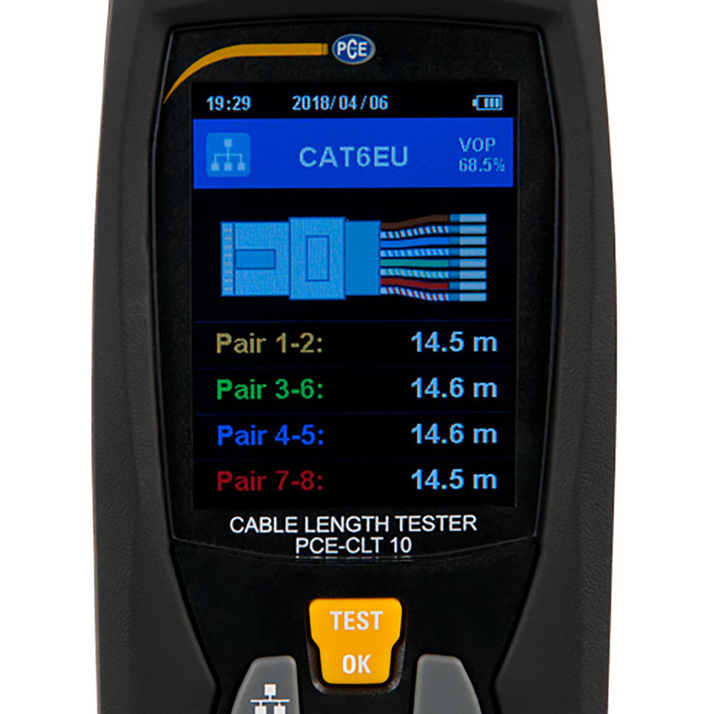 PCE Instruments Cable Testers; Cable Type: Wire Leads; Display Type: TFT; LCD; Data Line Polarity Indicator: No; Wifi Capability: No; Poe/Poe+ Detection: No; Tone Generator: No; Wiremapping: No; Cable Length Display: Yes; Distance To Fault: Yes; Pair Tracing: No; Connector Type: Alligator Clip; BNC; RJ45 - PCE-CLT 10