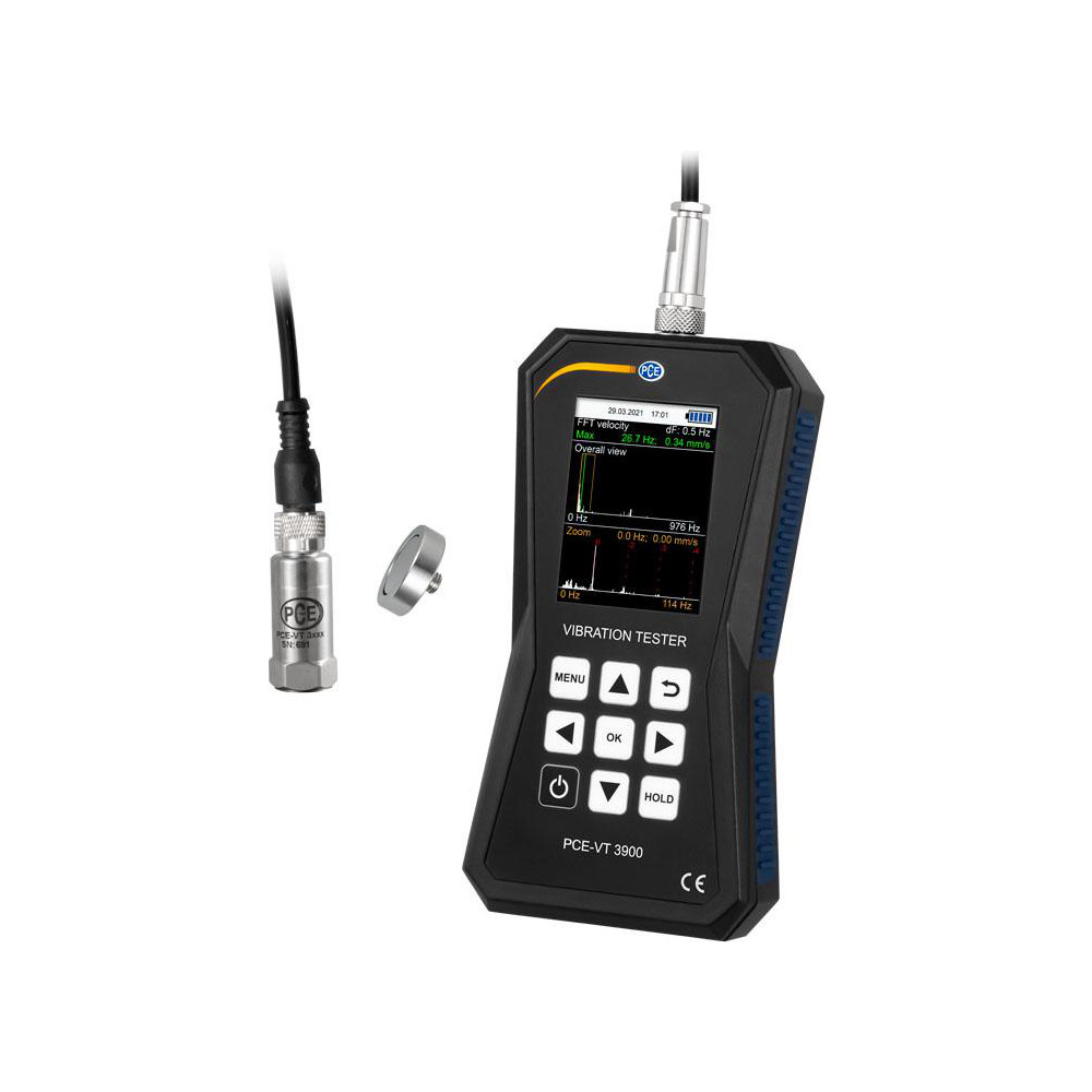 PCE Instruments Vibration Meters; Meter Type: Vibration Meter; Vibration Meter Datalogger; Vibration Tester; Vibration Measurement Range: 1-10; Display Type: 2.2" Color Display; Minimum Operating Temperature: -4; Maximum Operating Temperature: 149; Measures: Vibration; Frequency; Acceleration; Velocity - PCE-VT 3800S