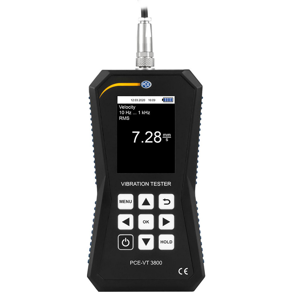 PCE Instruments Vibration Meters; Meter Type: Vibration Meter; Vibration Meter Datalogger; Vibration Tester; Vibration Measurement Range: 1-10; Display Type: 2.2" Color Display; Minimum Operating Temperature: -4; Maximum Operating Temperature: 149; Measures: Vibration; Frequency; Acceleration; Velocity - PCE-VT 3800S