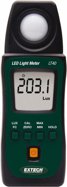 Extech 9 Volt Battery, 5,000 FC, LCD Display, Color Corrected Photodiode, Light Meter - 407026
