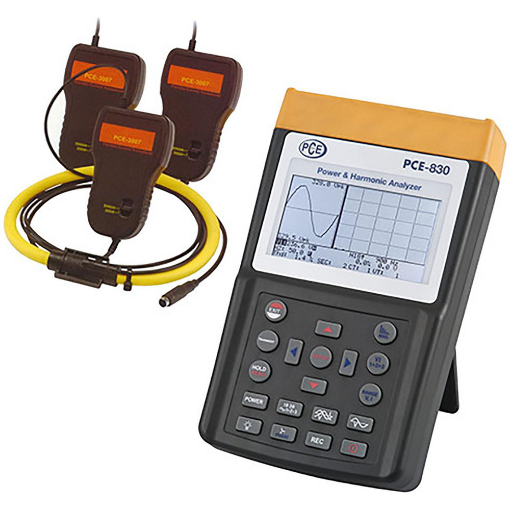 PCE Instruments Power Meters; Meter Type: Power Quality Analyzer; Application: Power Meter; Maximum Current Capability (A): 3000.00; Maximum Solar Power Measurement: 1 kW; Power Factor: 1; Peak Capture: Yes; Storage: 512; Cat Rating: CAT III; Data Logging: Yes; Overall Height: 10.1 in; Overall Length: 6.10 - PCE-830-3