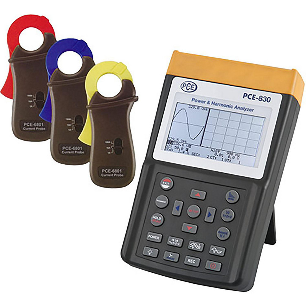 PCE Instruments Power Meters; Meter Type: Power Quality Analyzer; Application: Power Meter; Maximum Current Capability (A): 3000.00; Maximum Solar Power Measurement: 1 kW; Power Factor: 1; Peak Capture: Yes; Storage: 512; Cat Rating: CAT III; Data Logging: Yes; Overall Height: 10.1 in; Overall Length: 6.10 - PCE-830-3